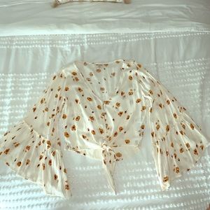 Billabong Bell Sleeve Crop Tie Front Top